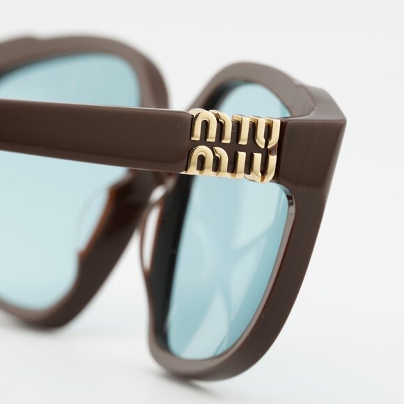 Miu Miu MUA07S 24D20R Sunglasses Shiny Brown Square Frame, Light Blue Lenses main image 5